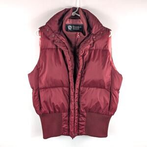 Double Down XL Burgundy Puffer Vest Down Feather Insulated Ribbed Hem